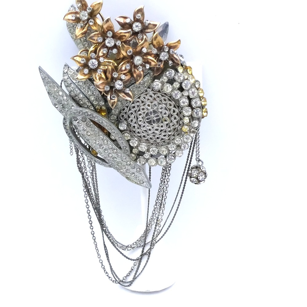 Junket Jewels Handmade Avant-garde Rhinestone Statement 5.5" Vintage Houston